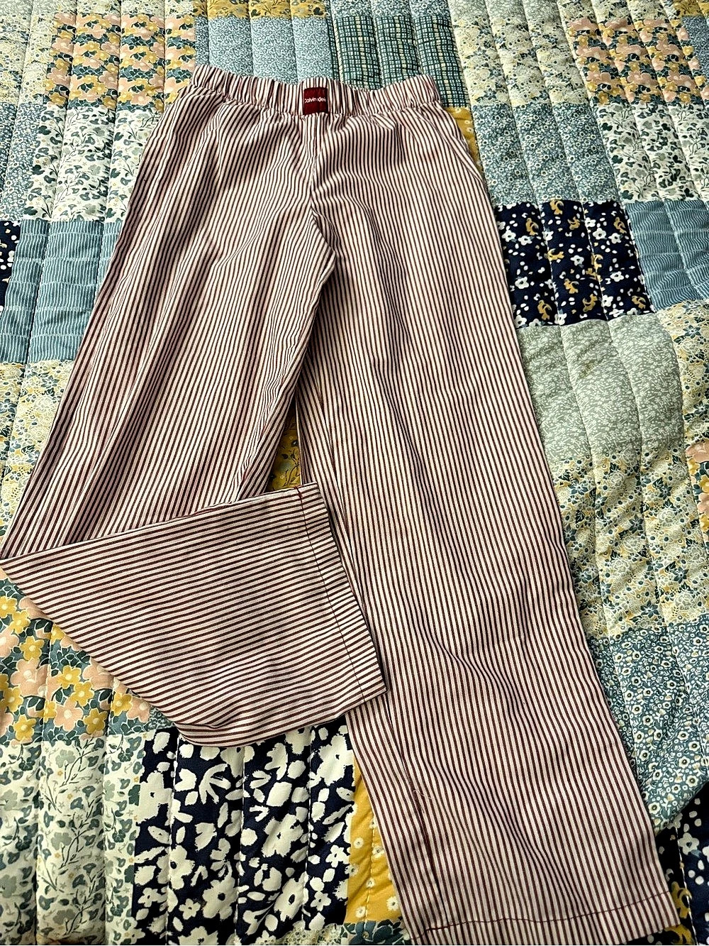 Calvin Klein Striped Wide Leg Pants in Brown & White Size Small